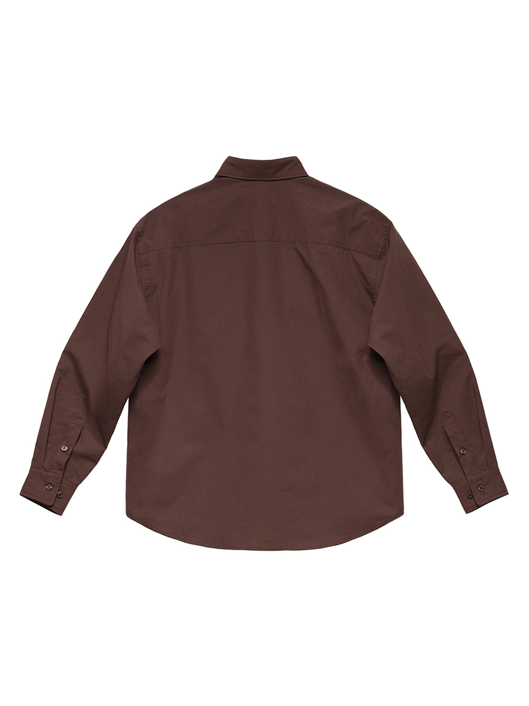 Patchwork Basic Brown Cotton Poplin Embroidered Shirt
