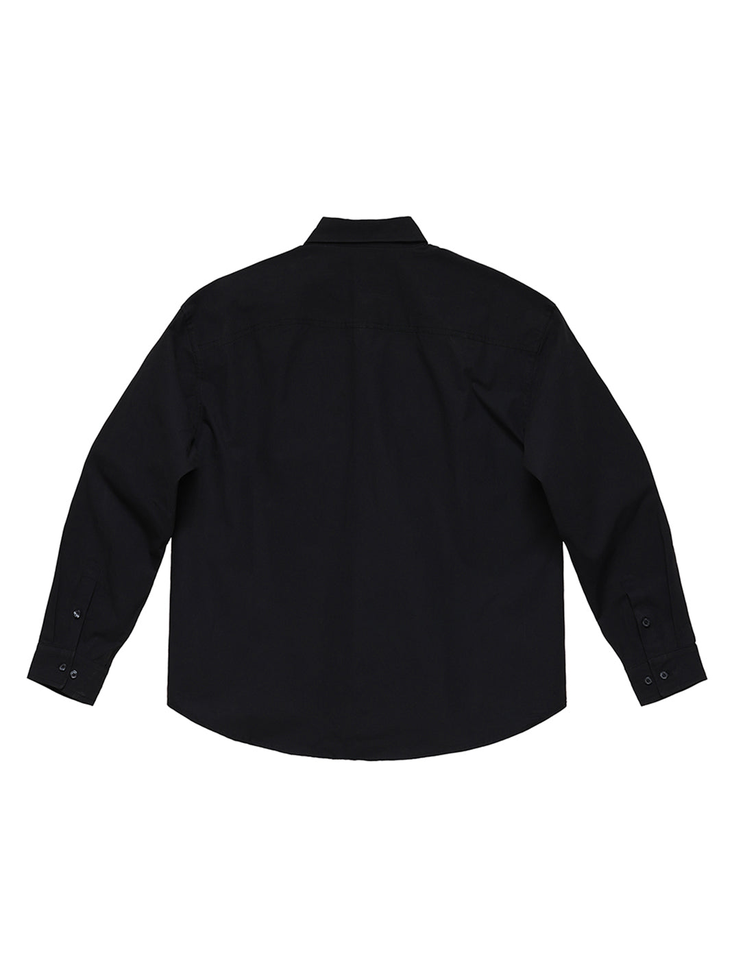 Patchwork Basic Black Cotton Poplin Embroidered Shirt