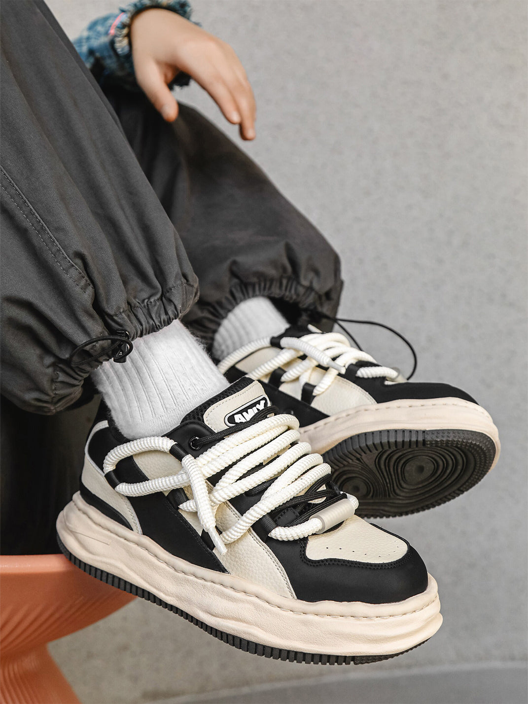 Paneled Upper Wavy Sole Chunky Sneakers
