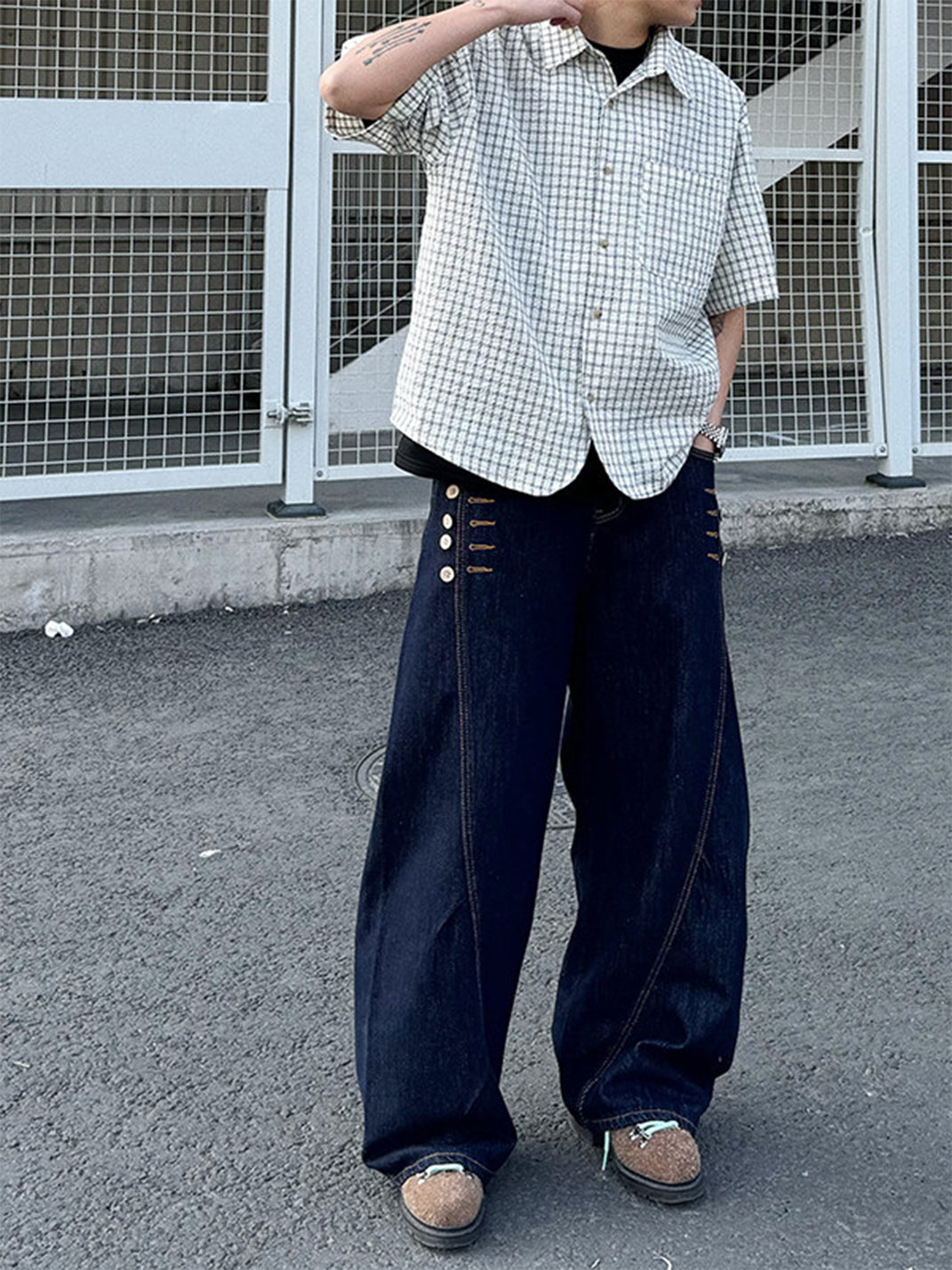 Oversized Short Sleeve Plaid Shirt