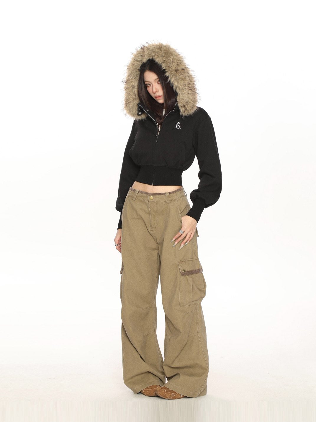 Removable Fur Hooded Cropped Sweatshirt