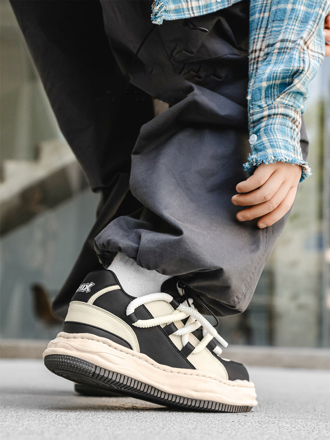 Paneled Upper Wavy Sole Chunky Sneakers