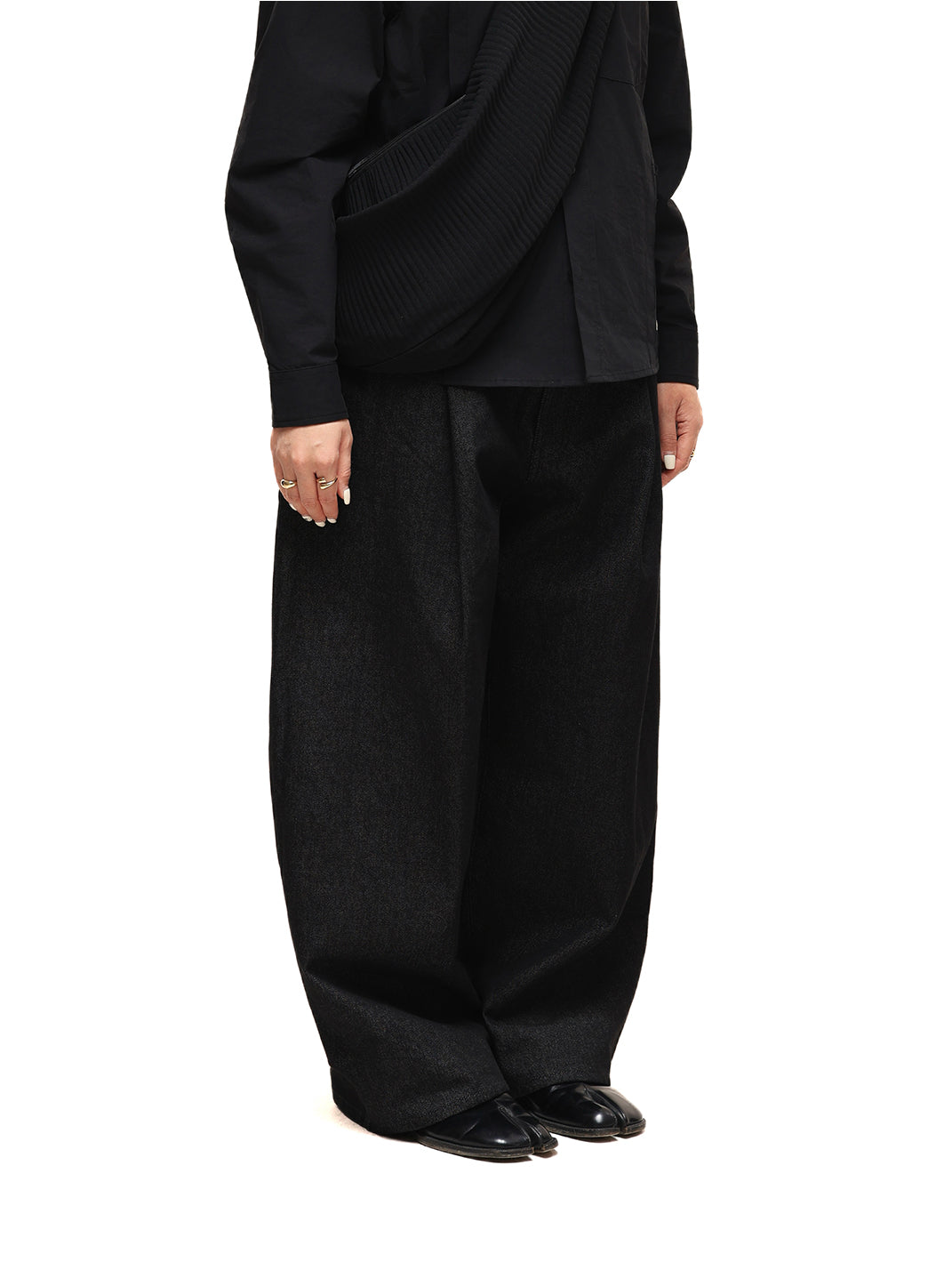 11.3oz Black Non-Fade Wide-Leg Baggy Denim Pants