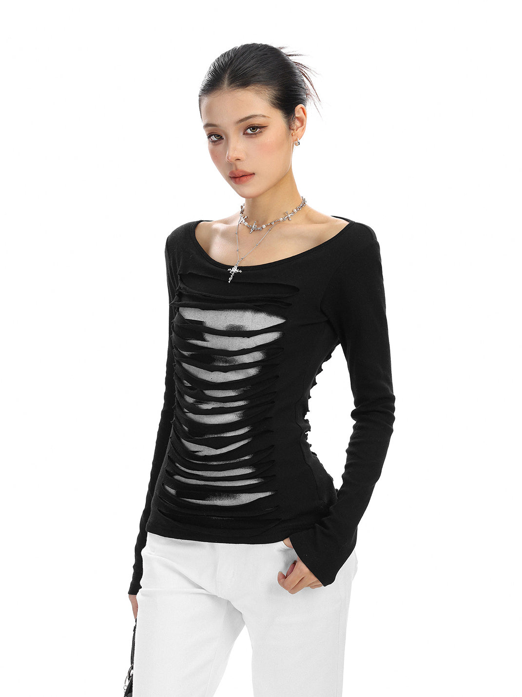 Backless Cutout Long-Sleeve Top