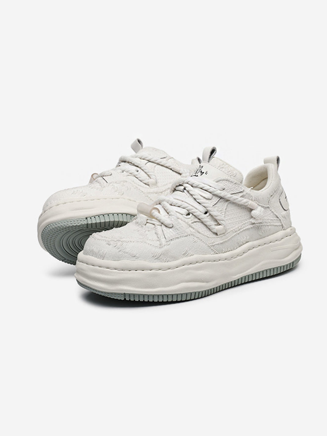 Frayed Fabric Wavy Sole Chunky Sneakers