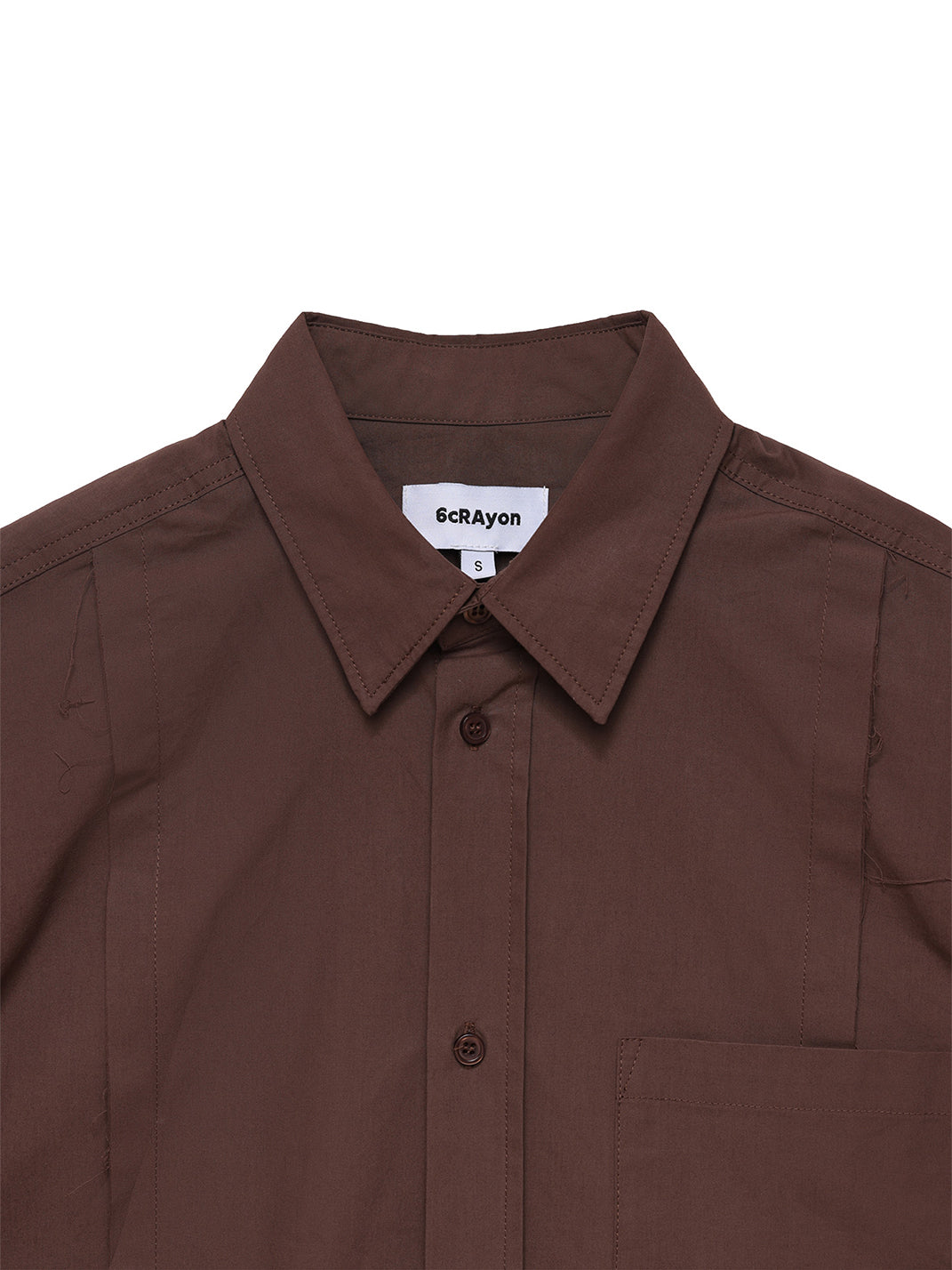 Patchwork Basic Brown Cotton Poplin Embroidered Shirt