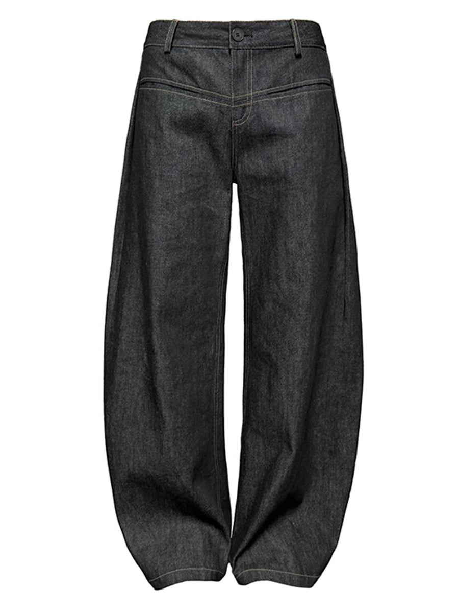 Low-Rise Curved Raw Denim Jeans