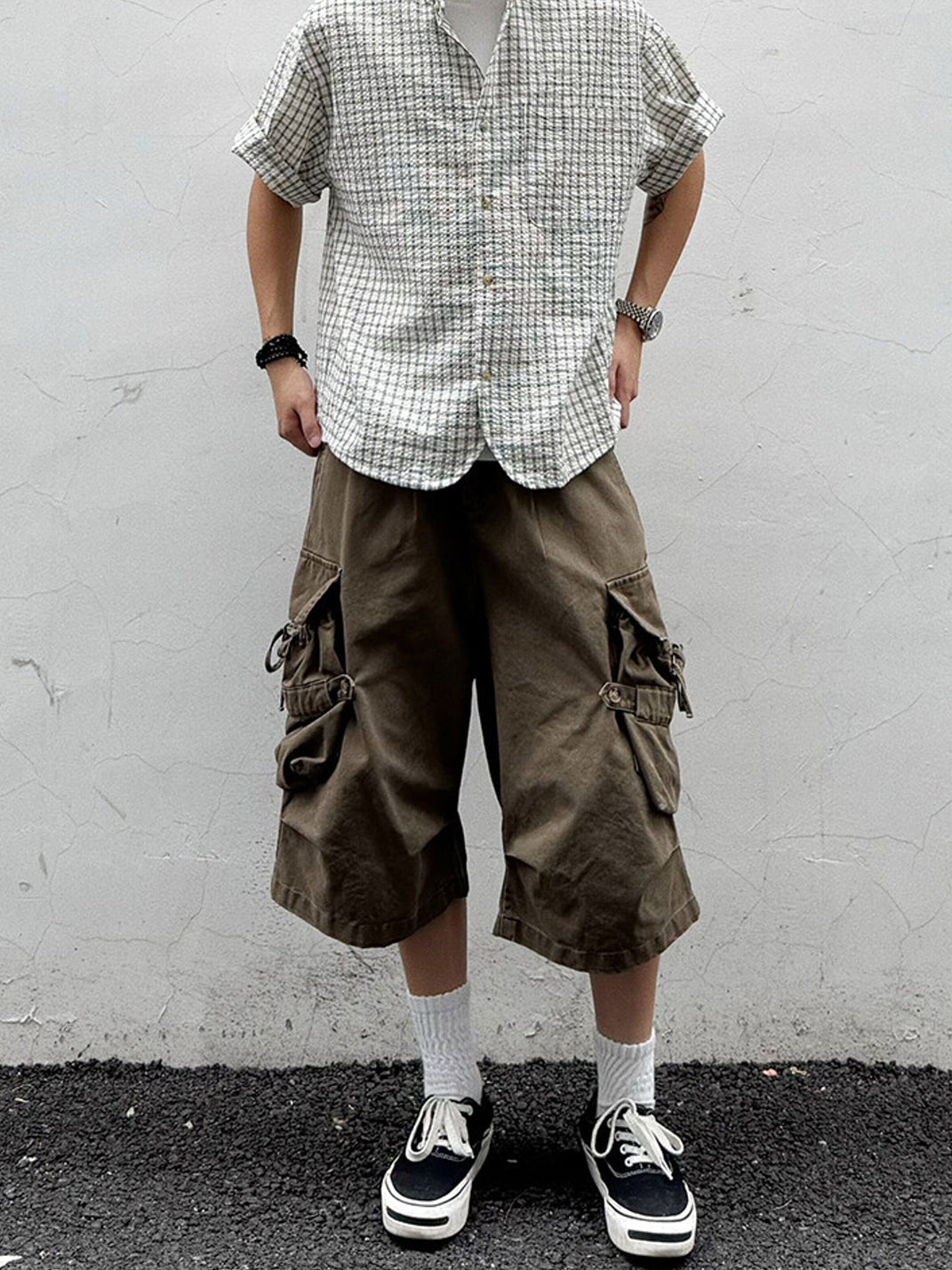 Oversized Short Sleeve Plaid Shirt