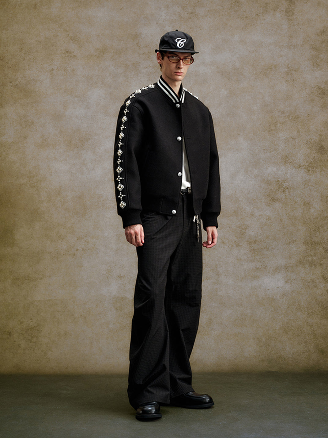 Quilted Pearl Beaded Baseball Jacket