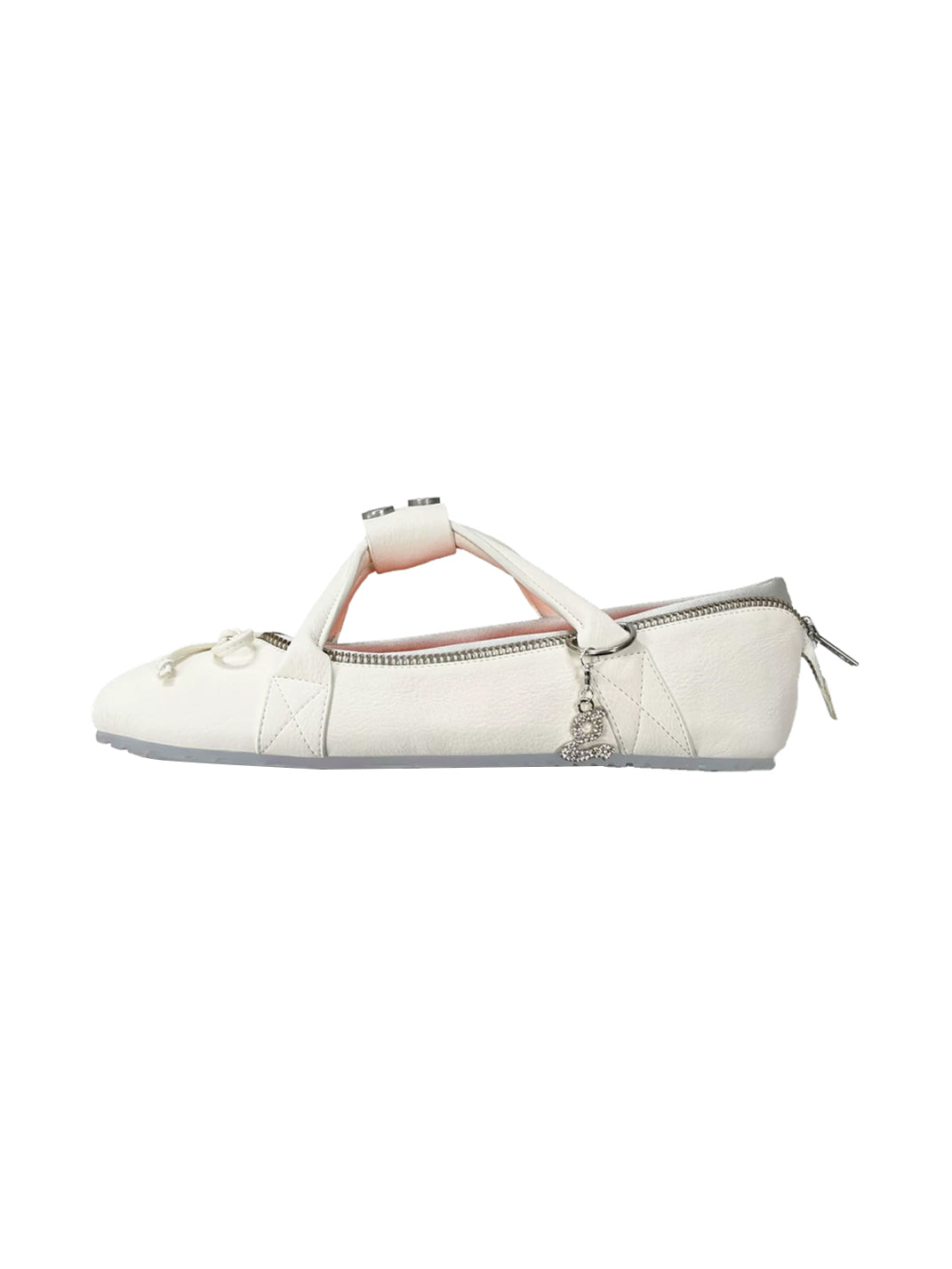 Zip-Detail Cross-Strap Bow Ballet Flats - view 3