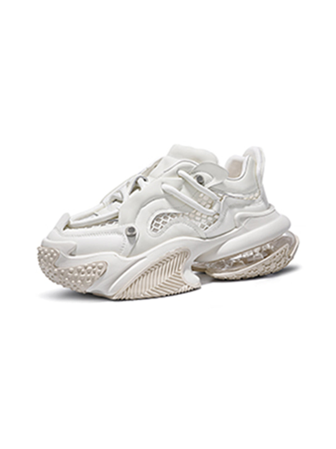 Beige Vortex Mesh Platform Sneakers
