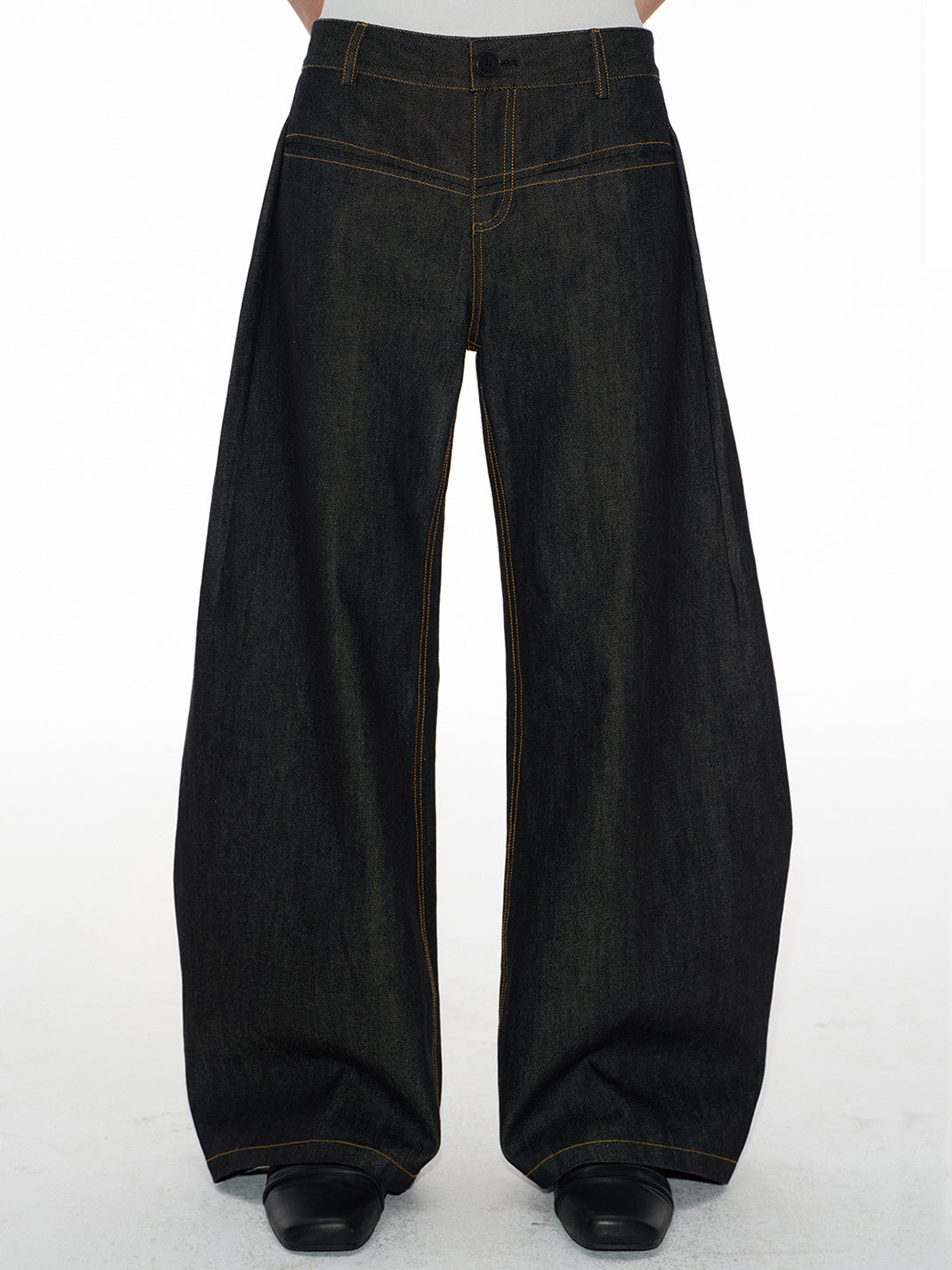 Low-Rise Curved Raw Denim Jeans