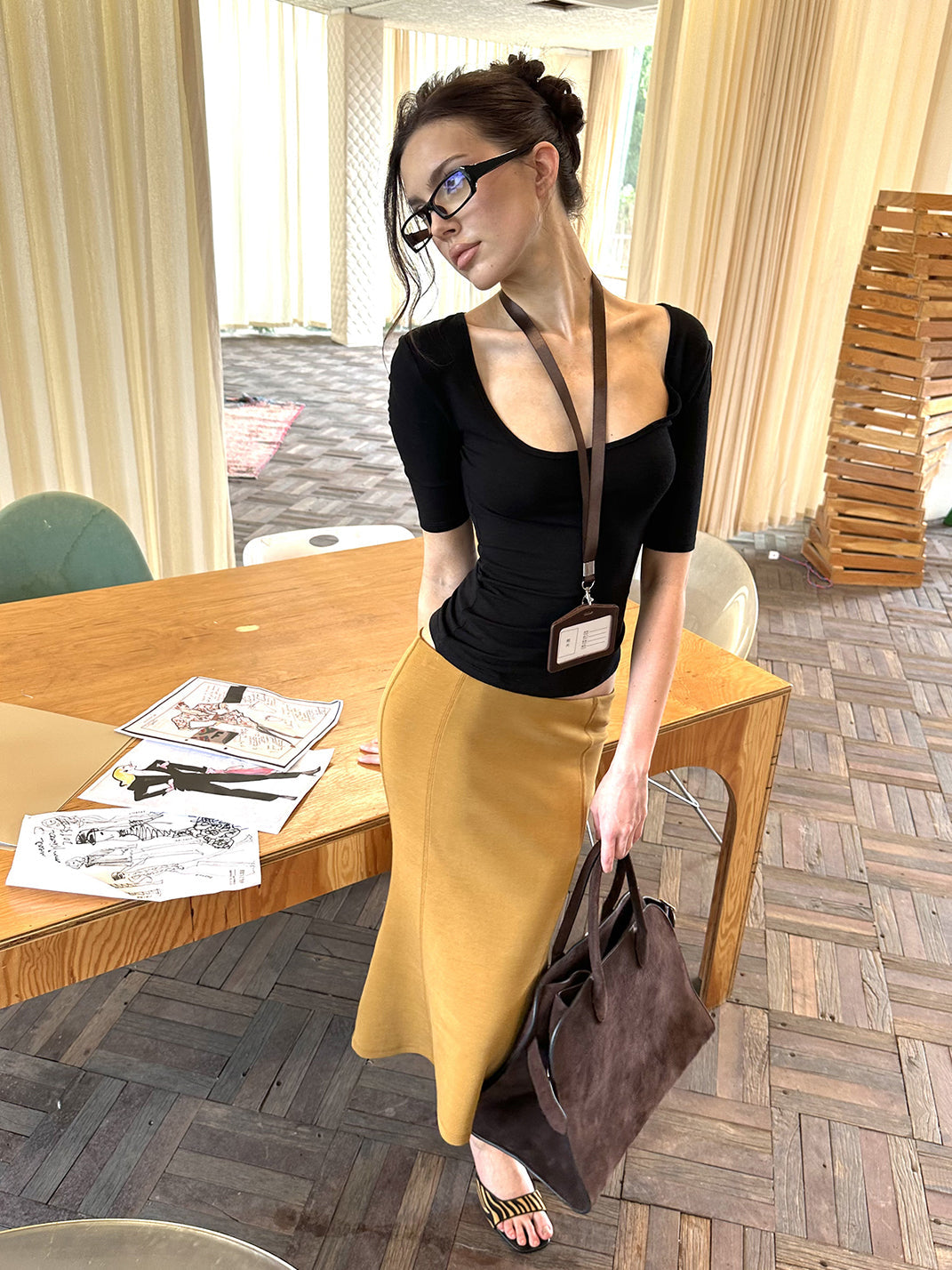 Square-Neck Slim-Fit Knit T-Shirt - View 8