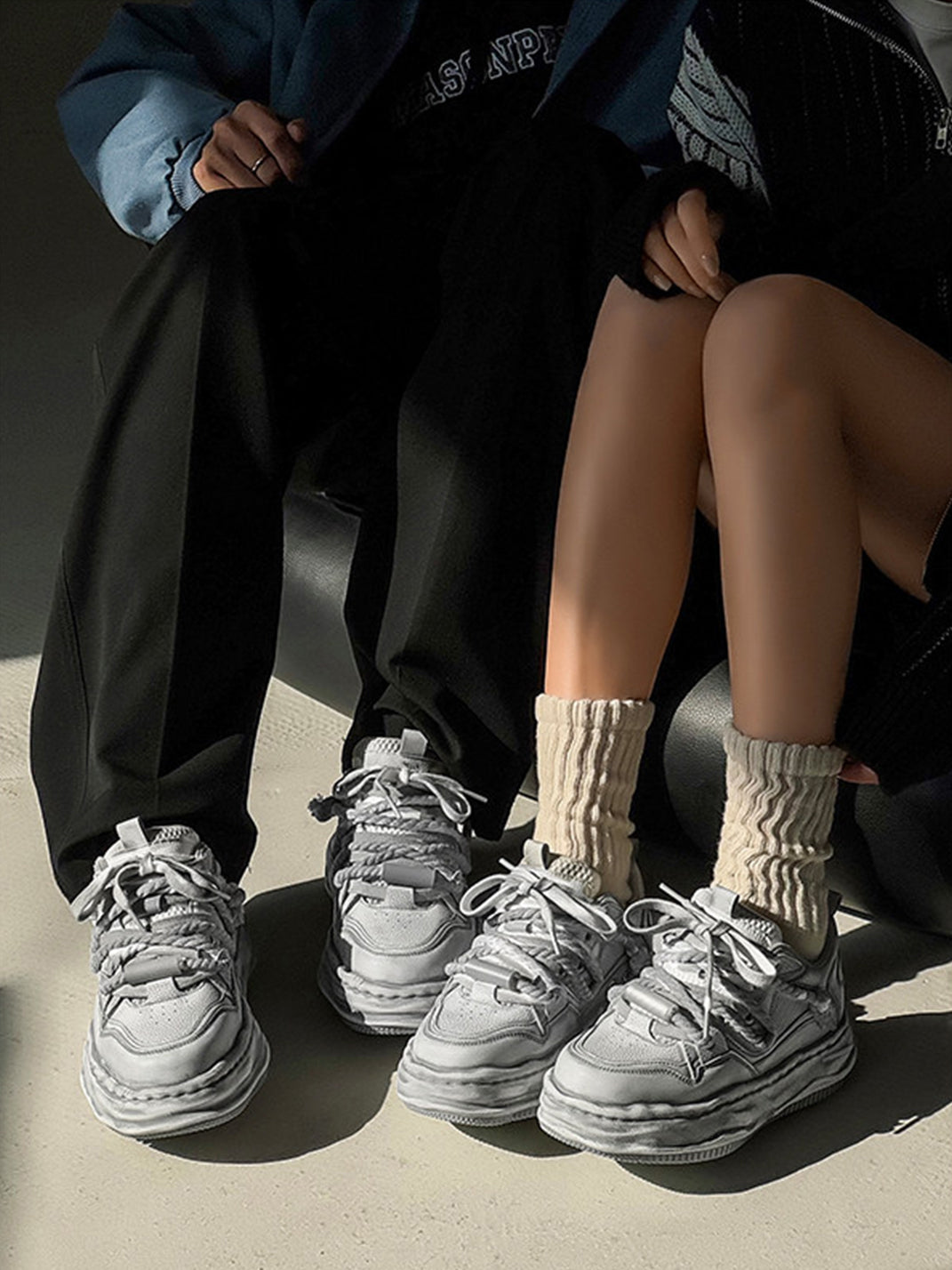 Vintage Washed Wavy Sole Chunky Sneakers