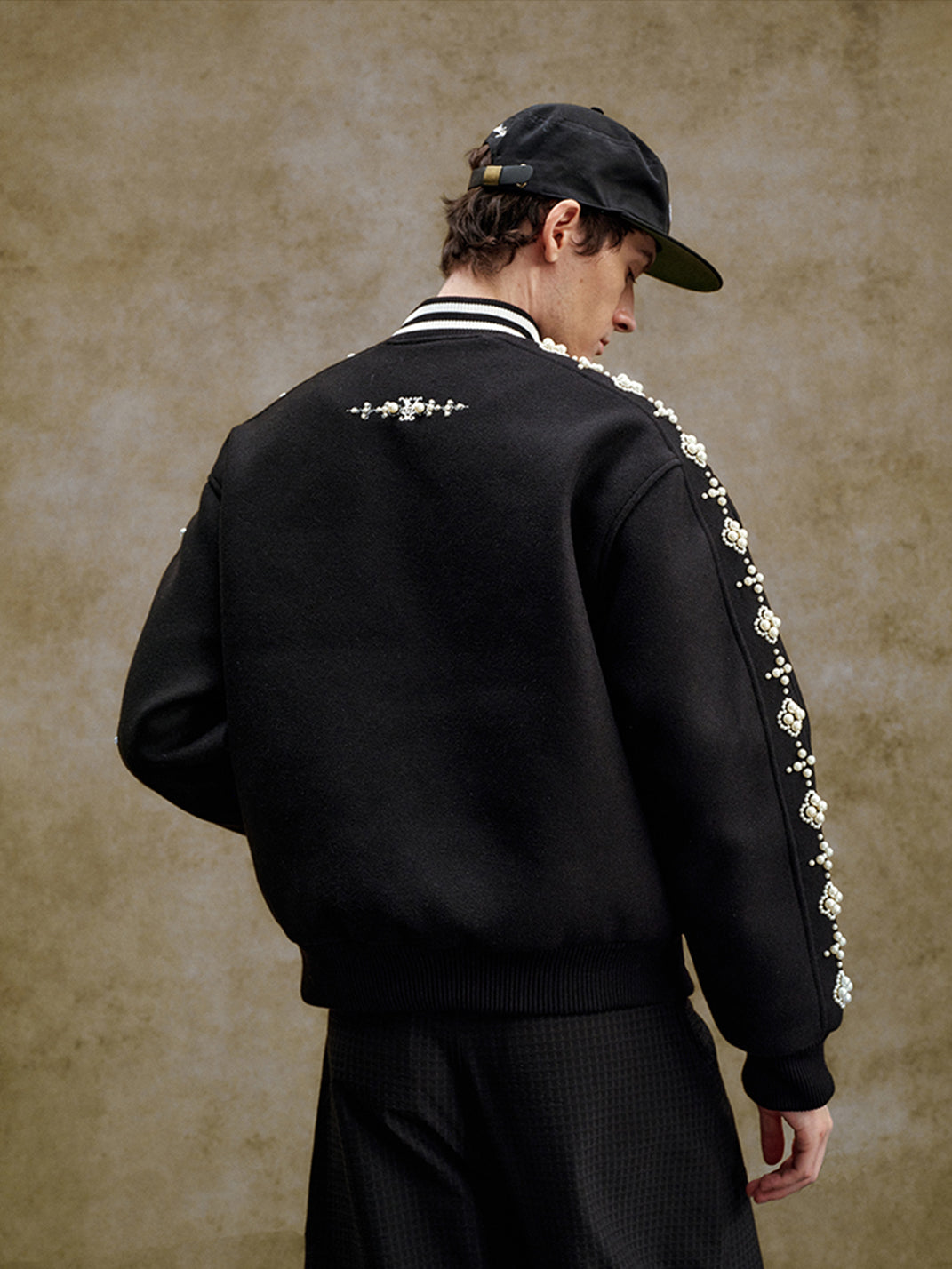 Quilted Pearl Beaded Baseball Jacket