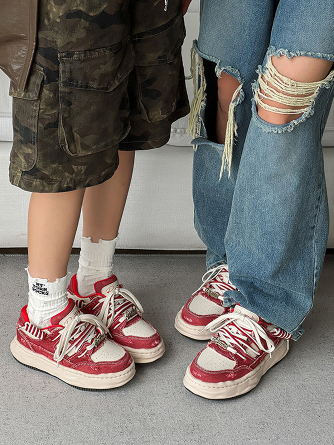 Retro Distressed Denim Wavy Sole Sneakers