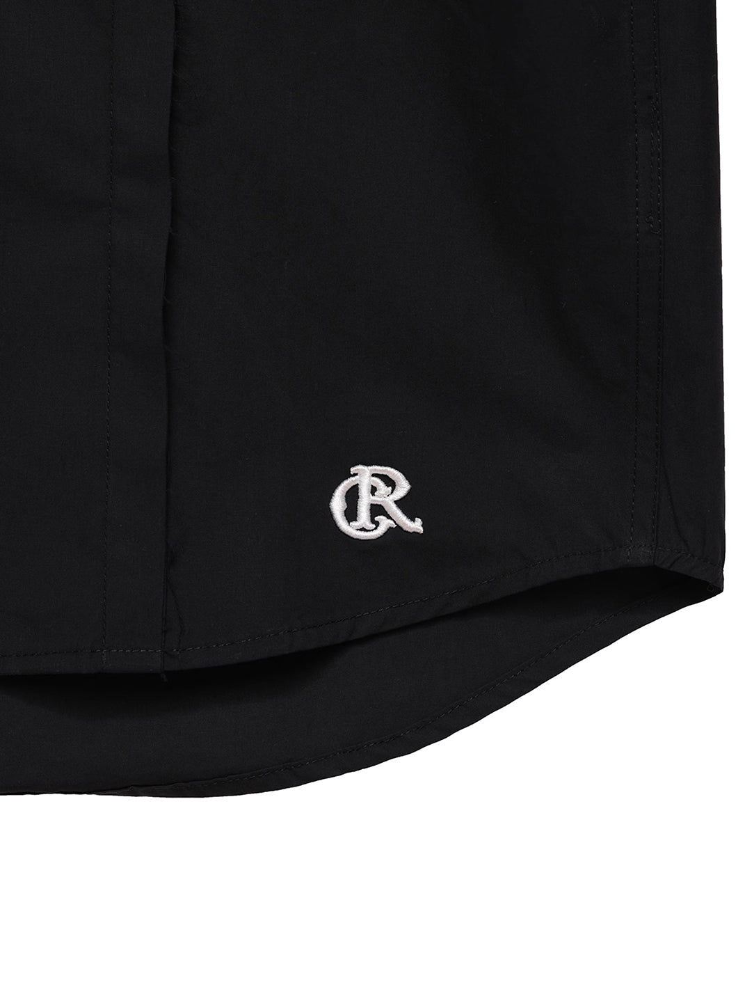 Patchwork Basic Black Cotton Poplin Embroidered Shirt