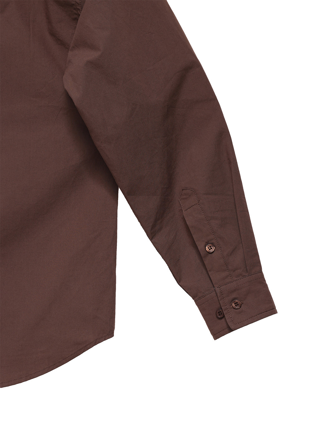 Patchwork Basic Brown Cotton Poplin Embroidered Shirt