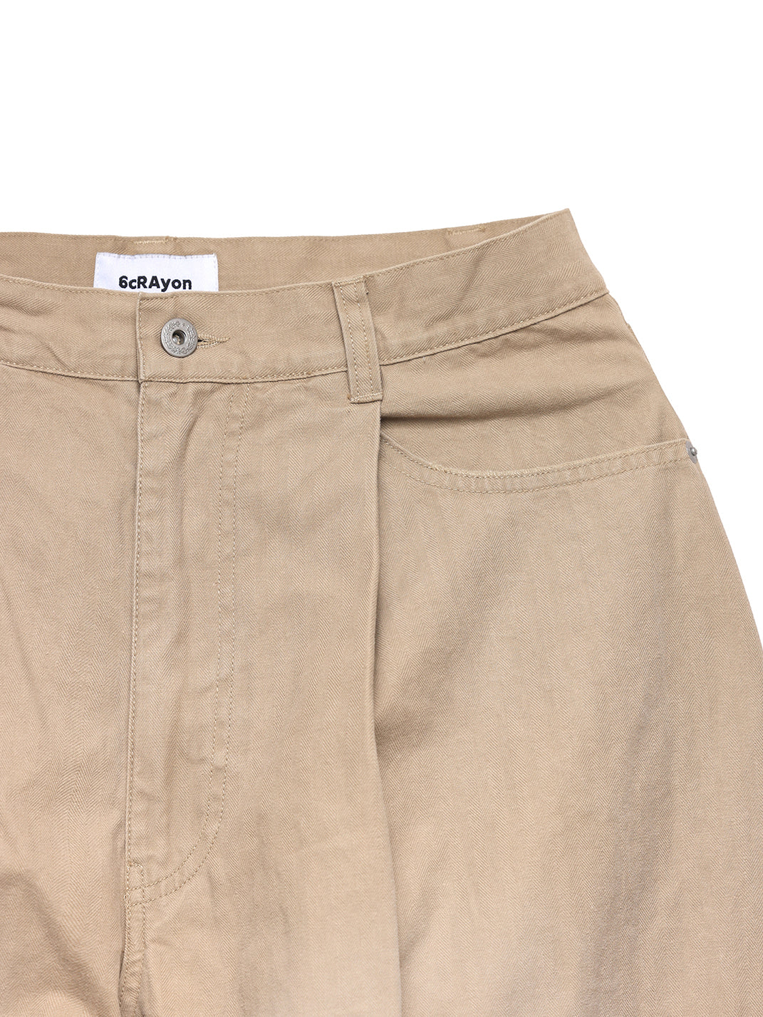 Khaki Classic Herringbone Washed Wide-Leg Trousers