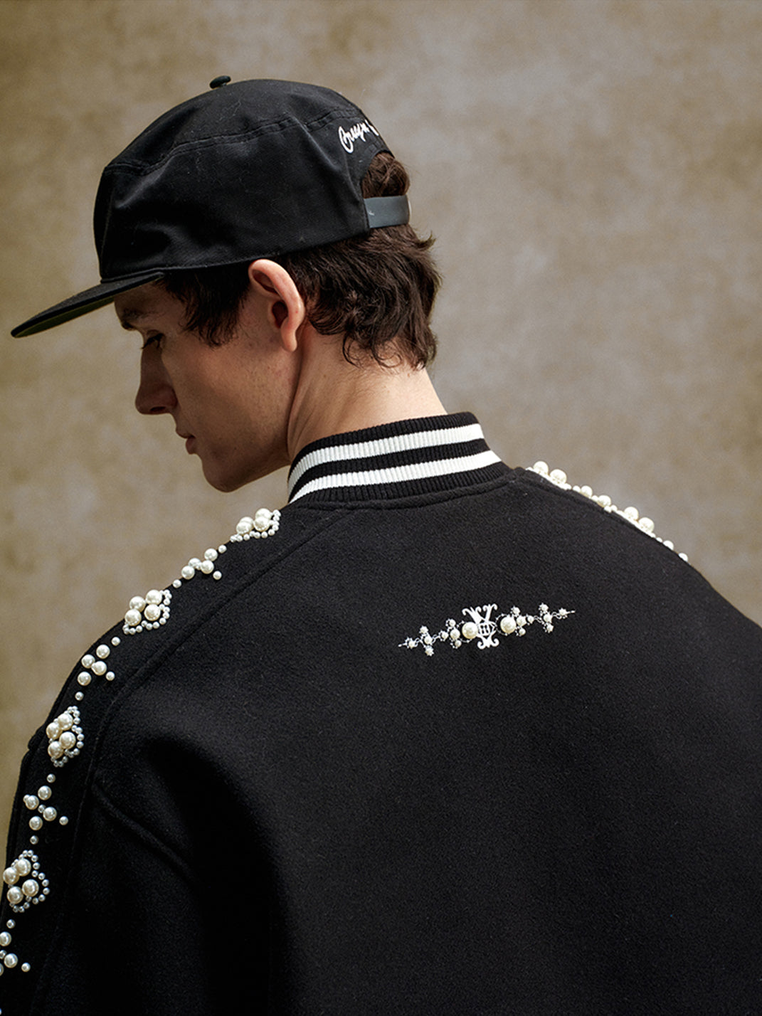 Quilted Pearl Beaded Baseball Jacket