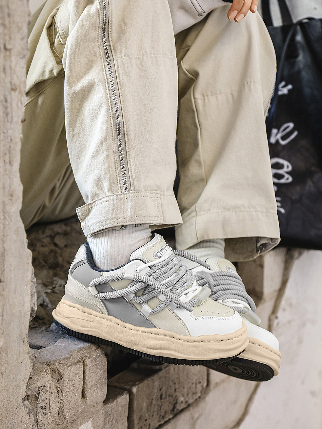 Paneled Upper Wavy Sole Chunky Sneakers