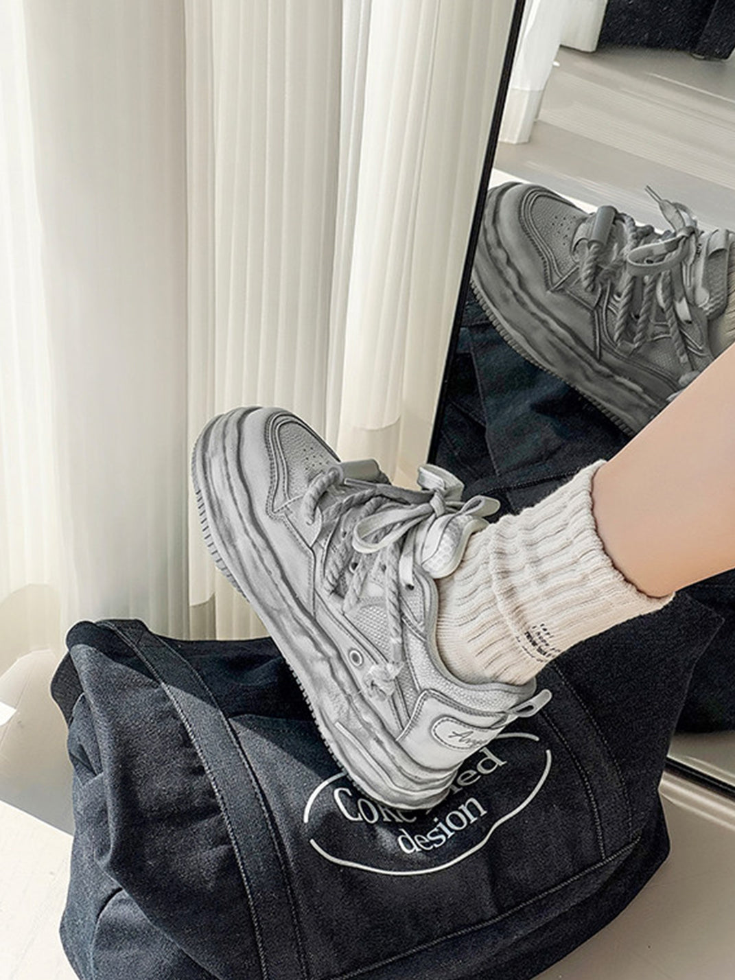 Vintage Washed Wavy Sole Chunky Sneakers