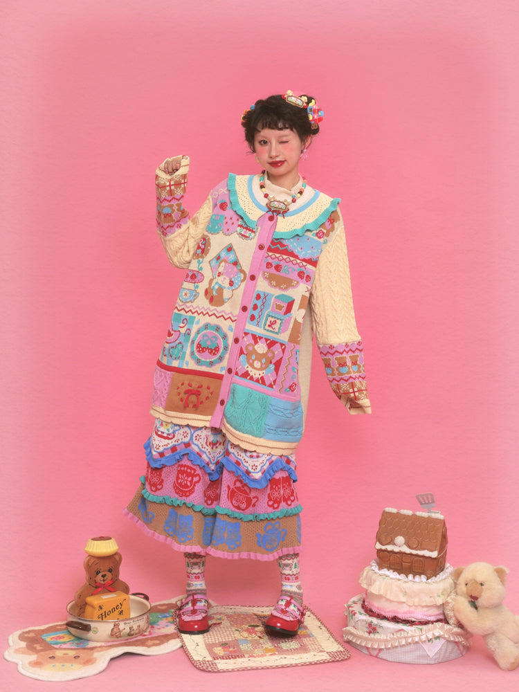 Honey Bear Patchwork Knit Cardigan