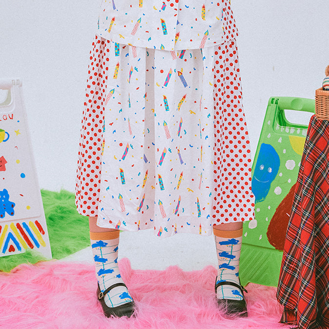 Birthday Candle Polka Dot Midi Skirt
