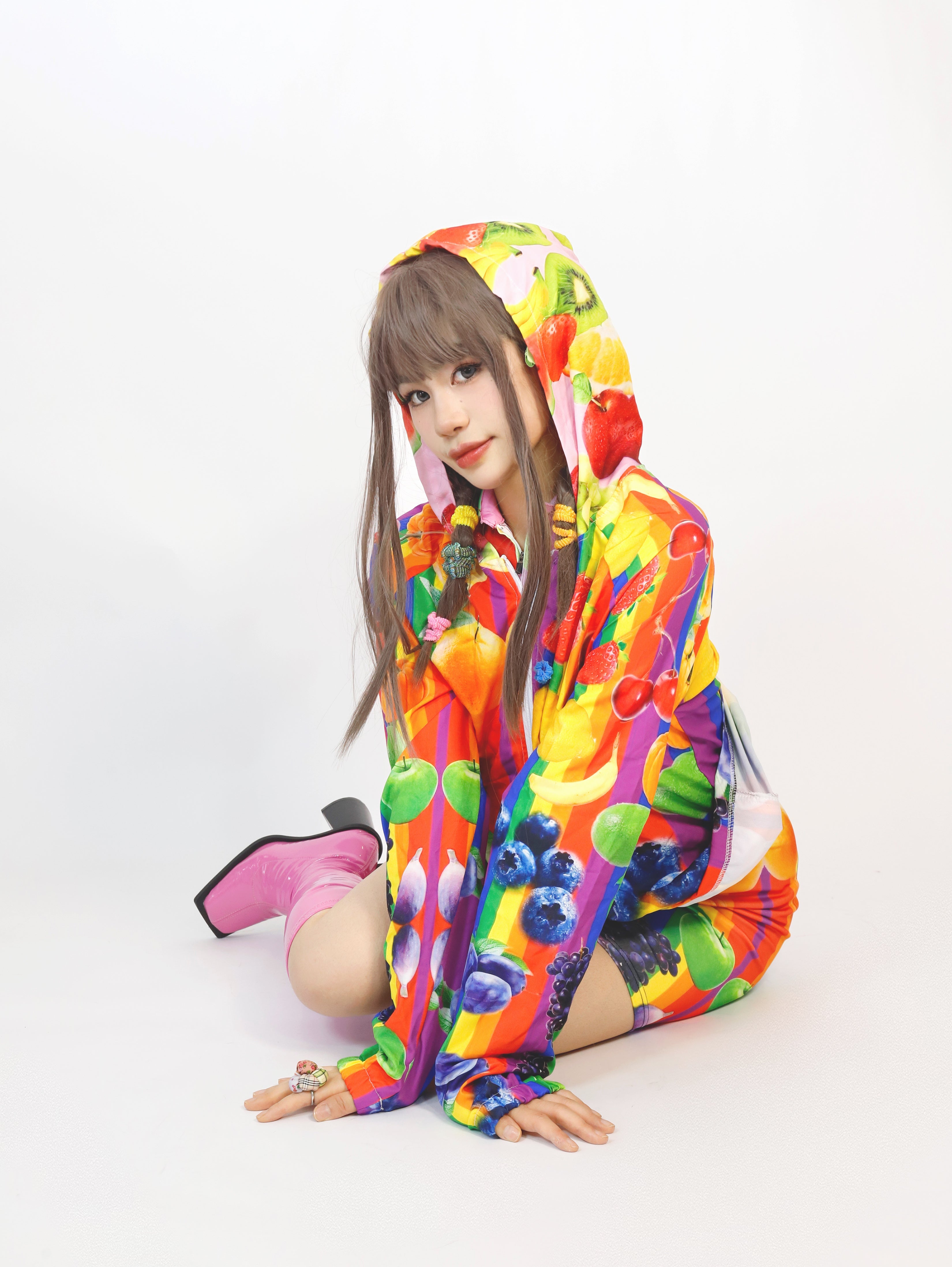 Rainbow Fruit Print Zip-Up Jacket