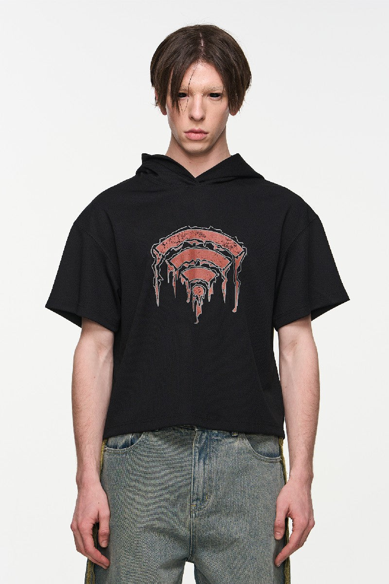 Wifi Print Texture Hoodie Tee - chiclara