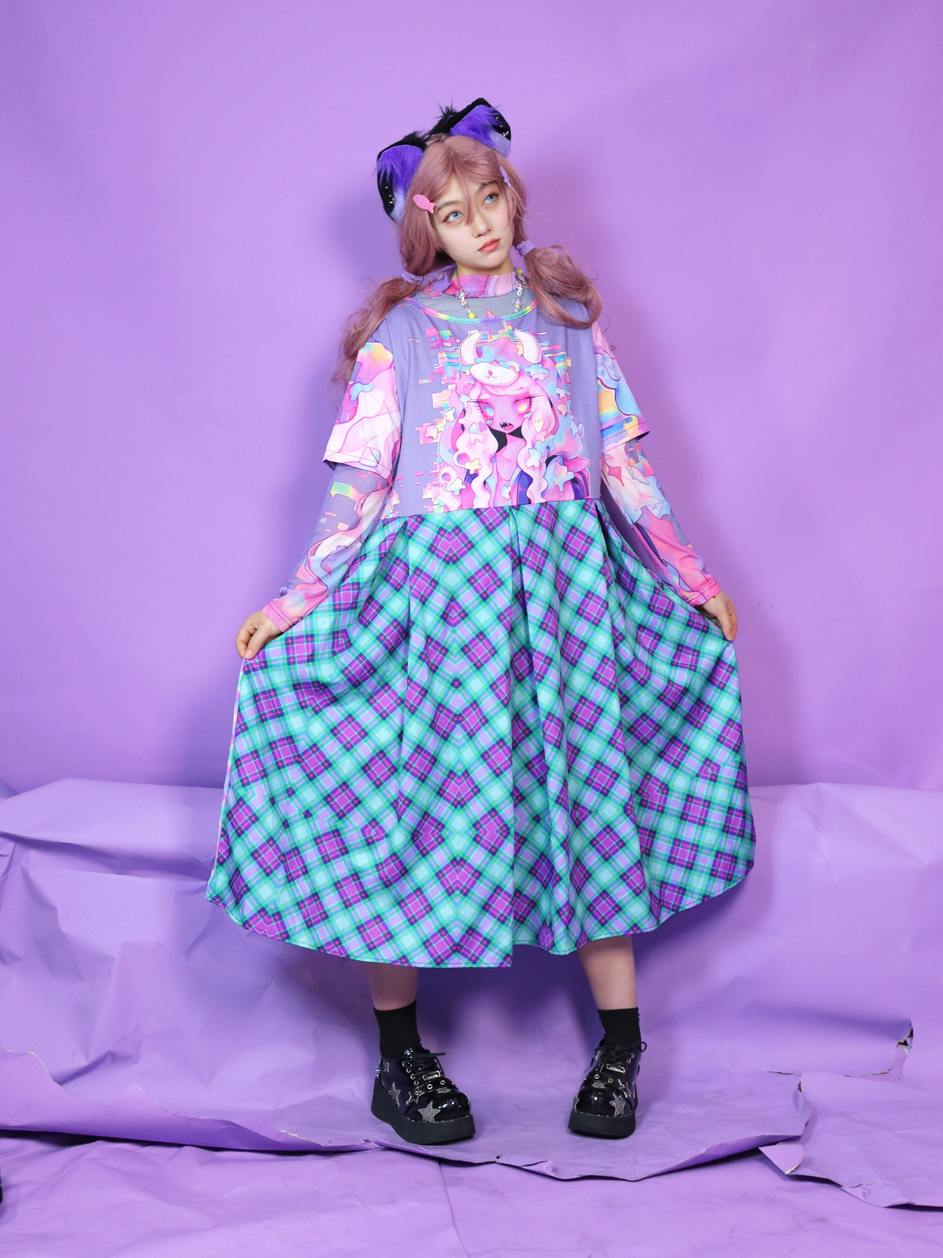 Mint Plaid Kawaii Midi Dress
