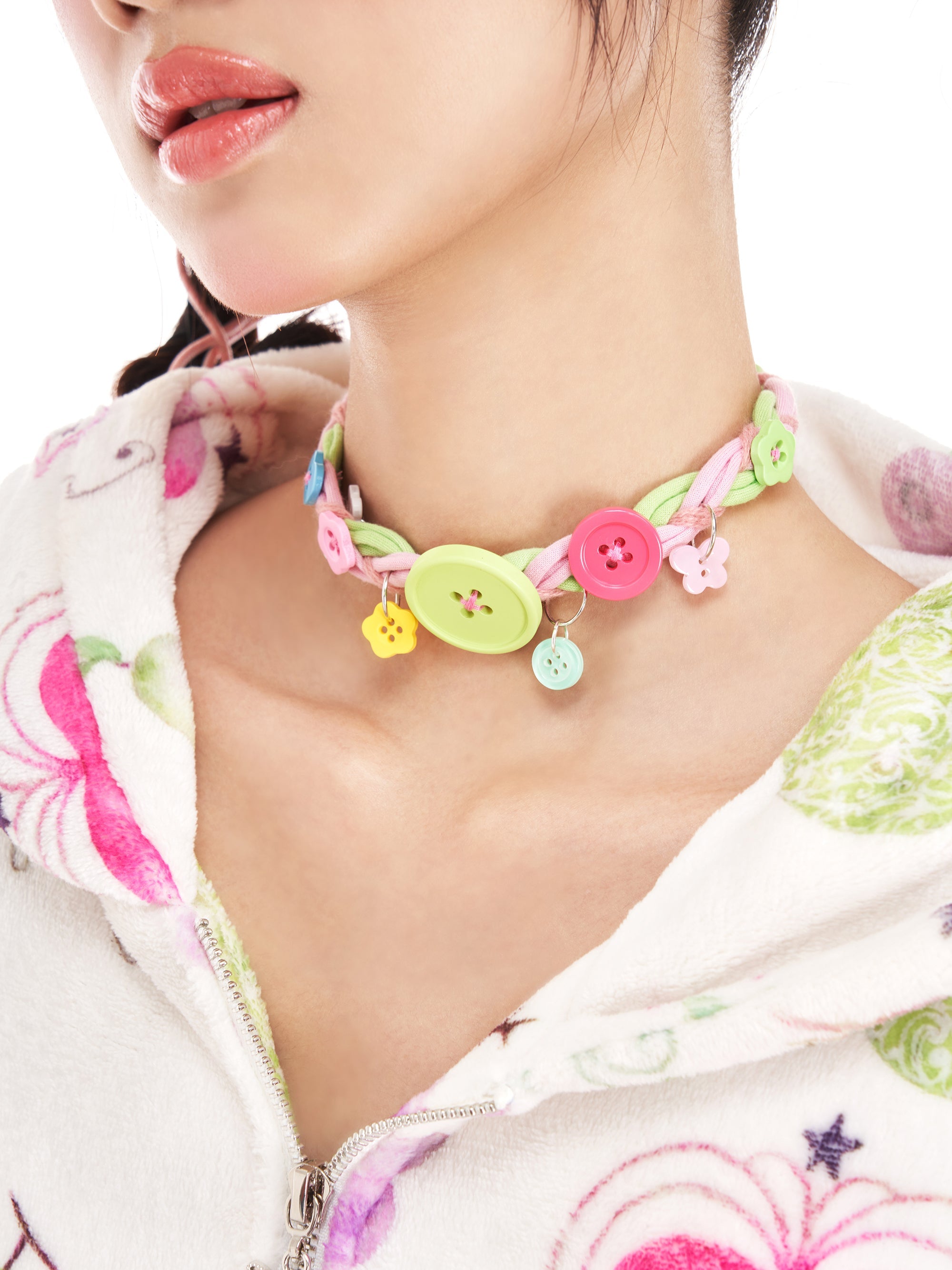 Pastel Button Braided Choker Necklace