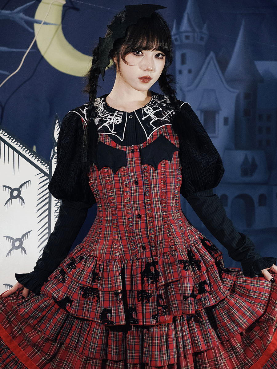Bat Wing Plaid Gothic Dress