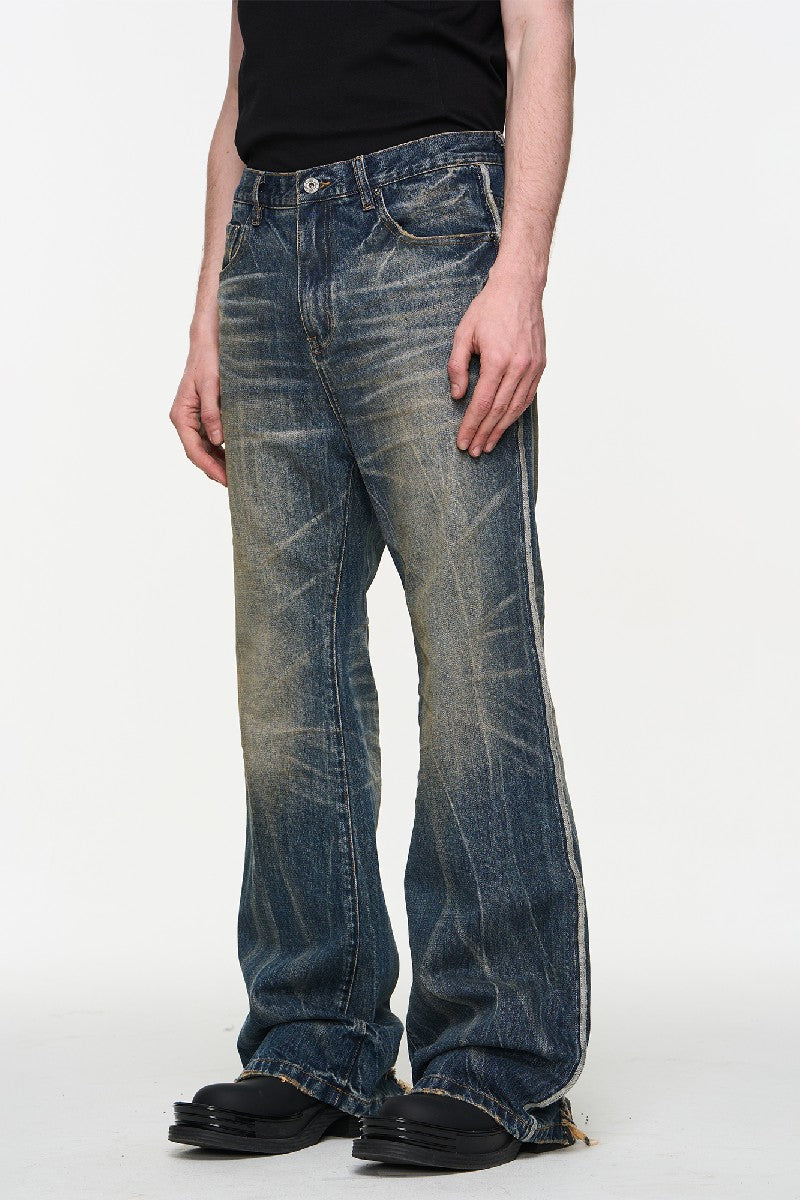 Blue Washed Heavy Whiskered Jeans - chiclara