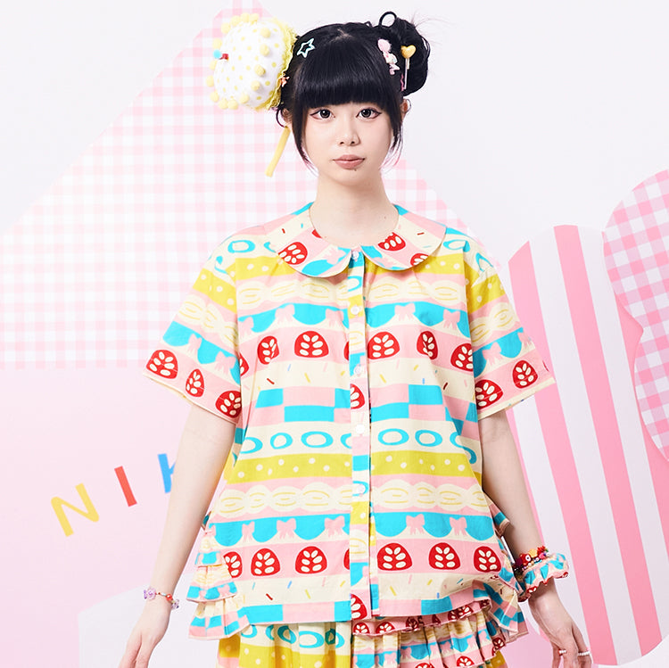 Pastel Mushroom Print Peter Pan Collar Blouse
