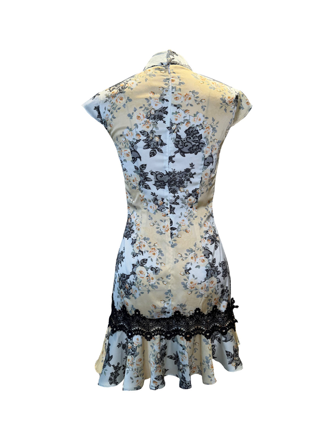 Satin Floral Lace-Spliced Dress
