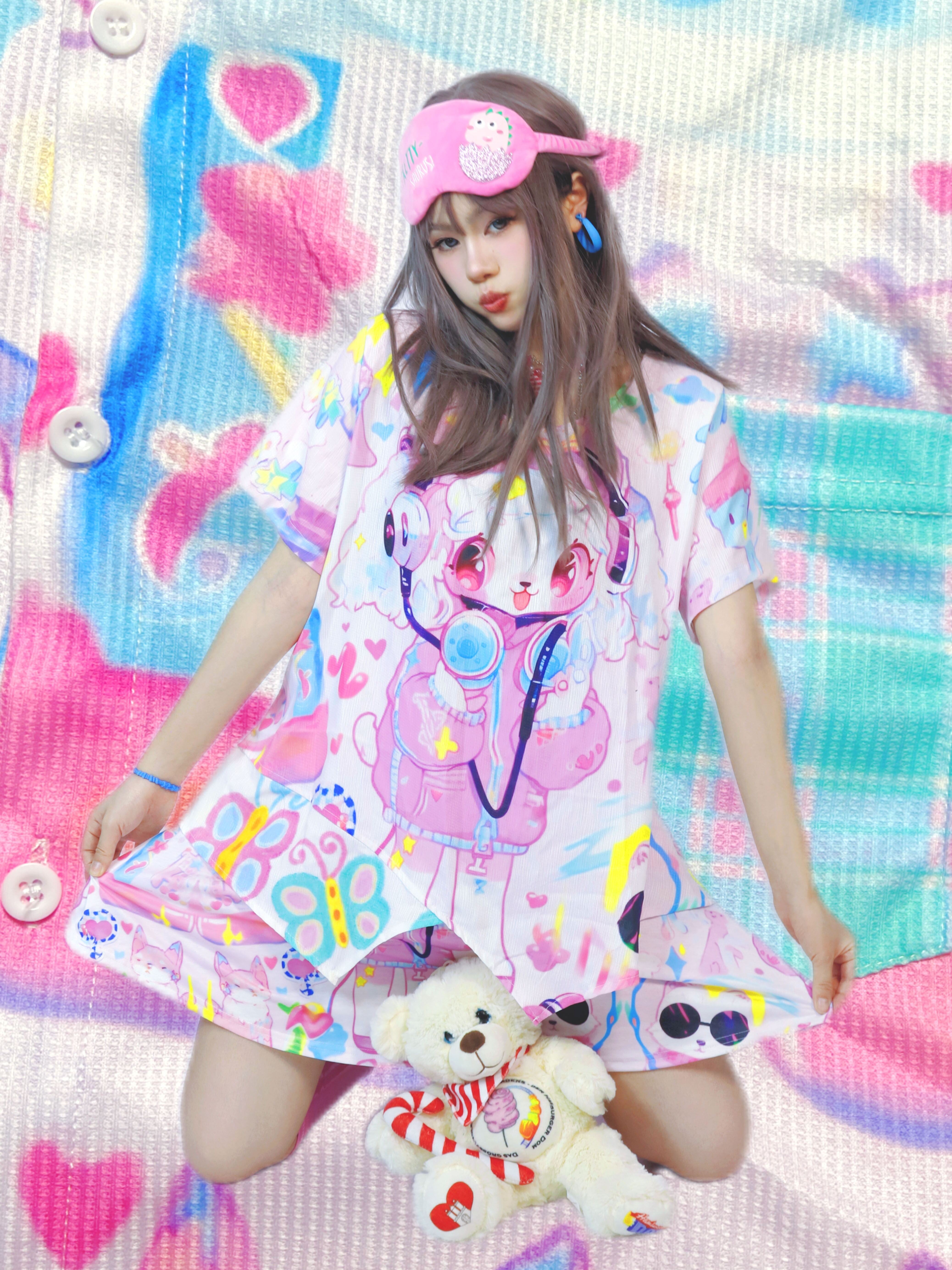Kawaii Bunny DJ Graphic T-Shirt