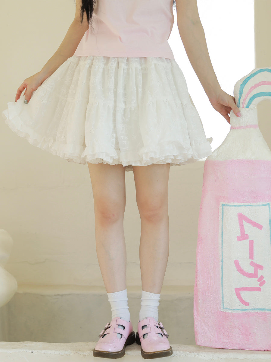 White Eyelet Lace Tiered Skirt