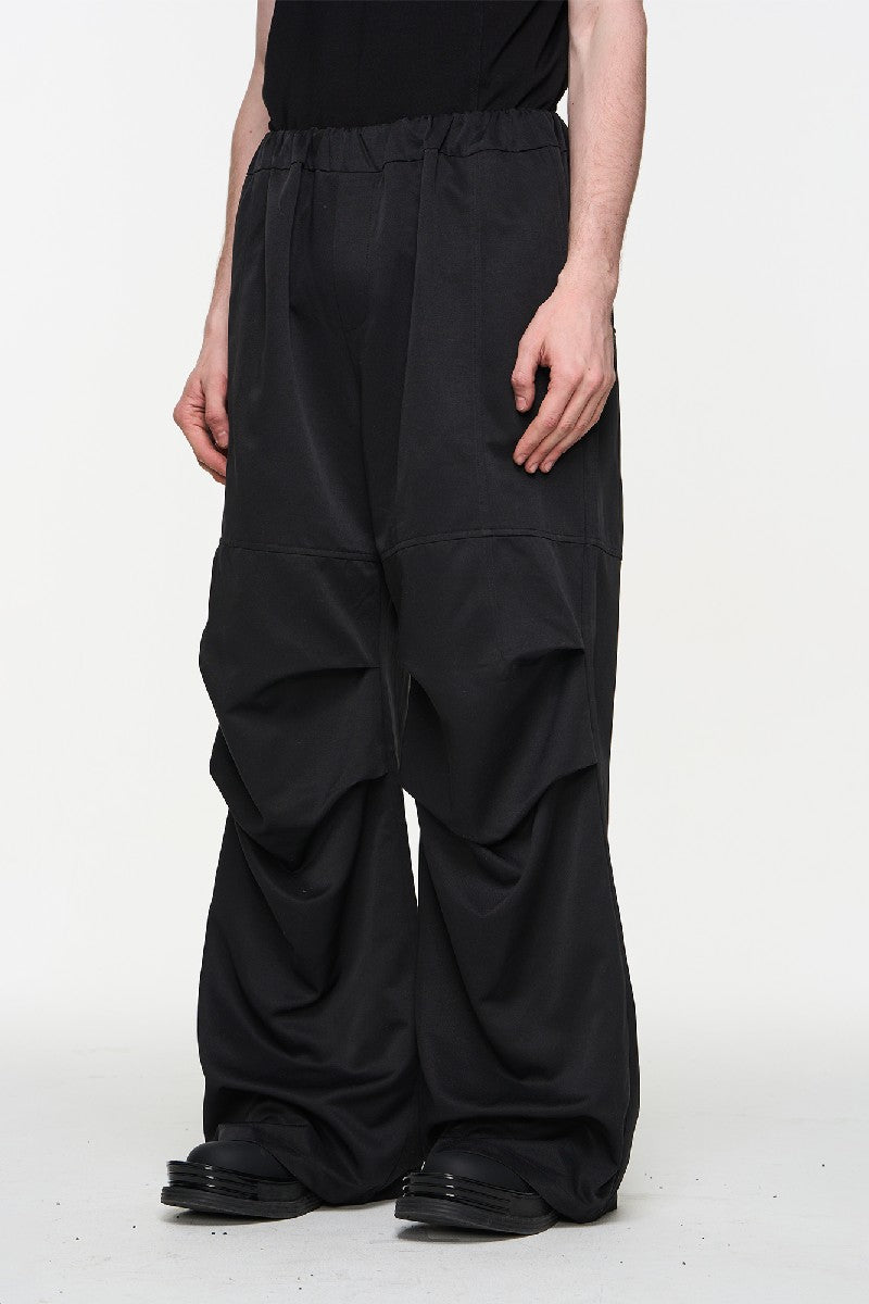 Pleated Elastic Waist Loose Casual Pants - chiclara