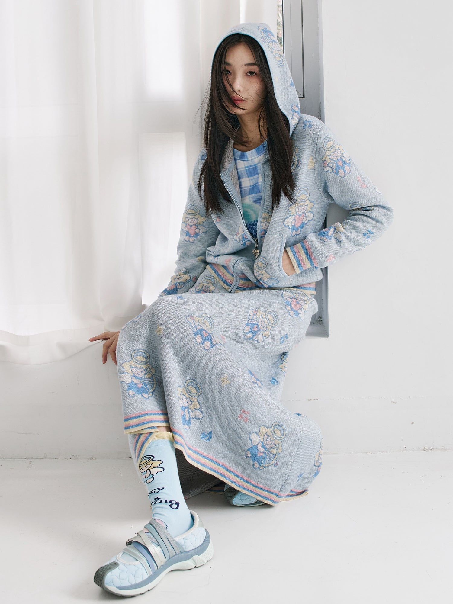 Angel Print Knit Jacket and Skirt Set
