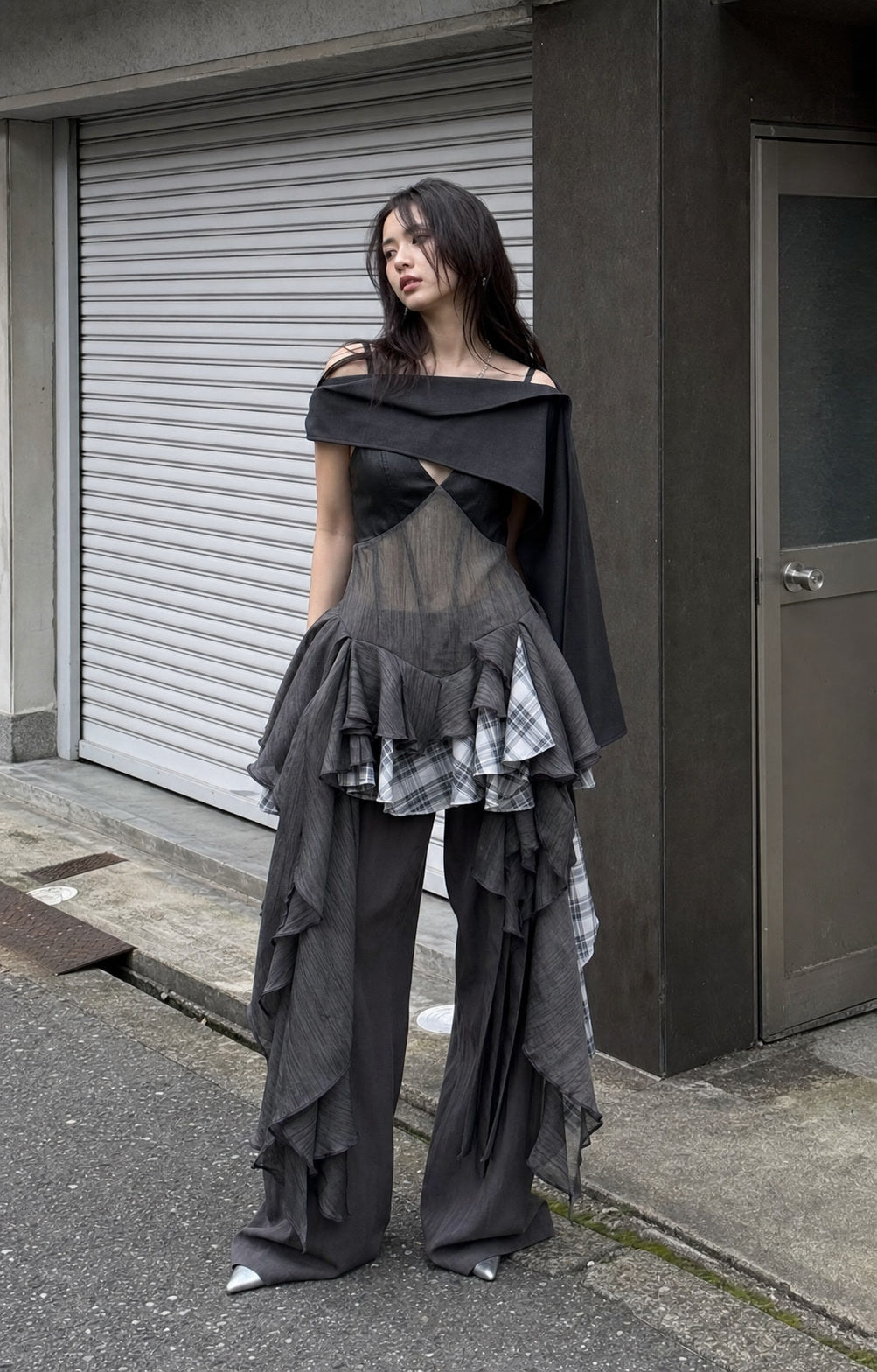 Noir Plaid Ruffle Cascade Dress regenerated UGC showcase 1