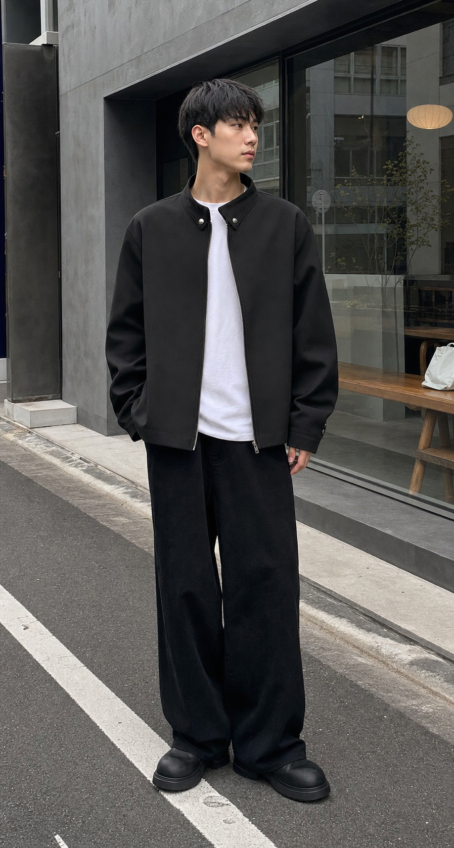Obsidian Minimal Stand‑Collar Zip Jacket showcase 1