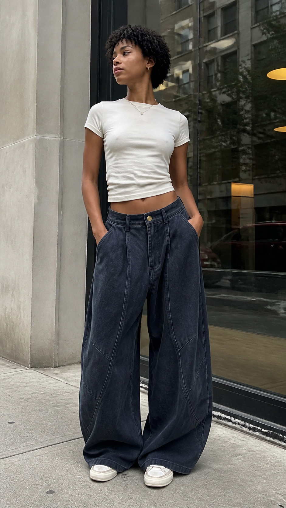 Wide Leg Pleated Dark Denim Pants UGC showcase 1