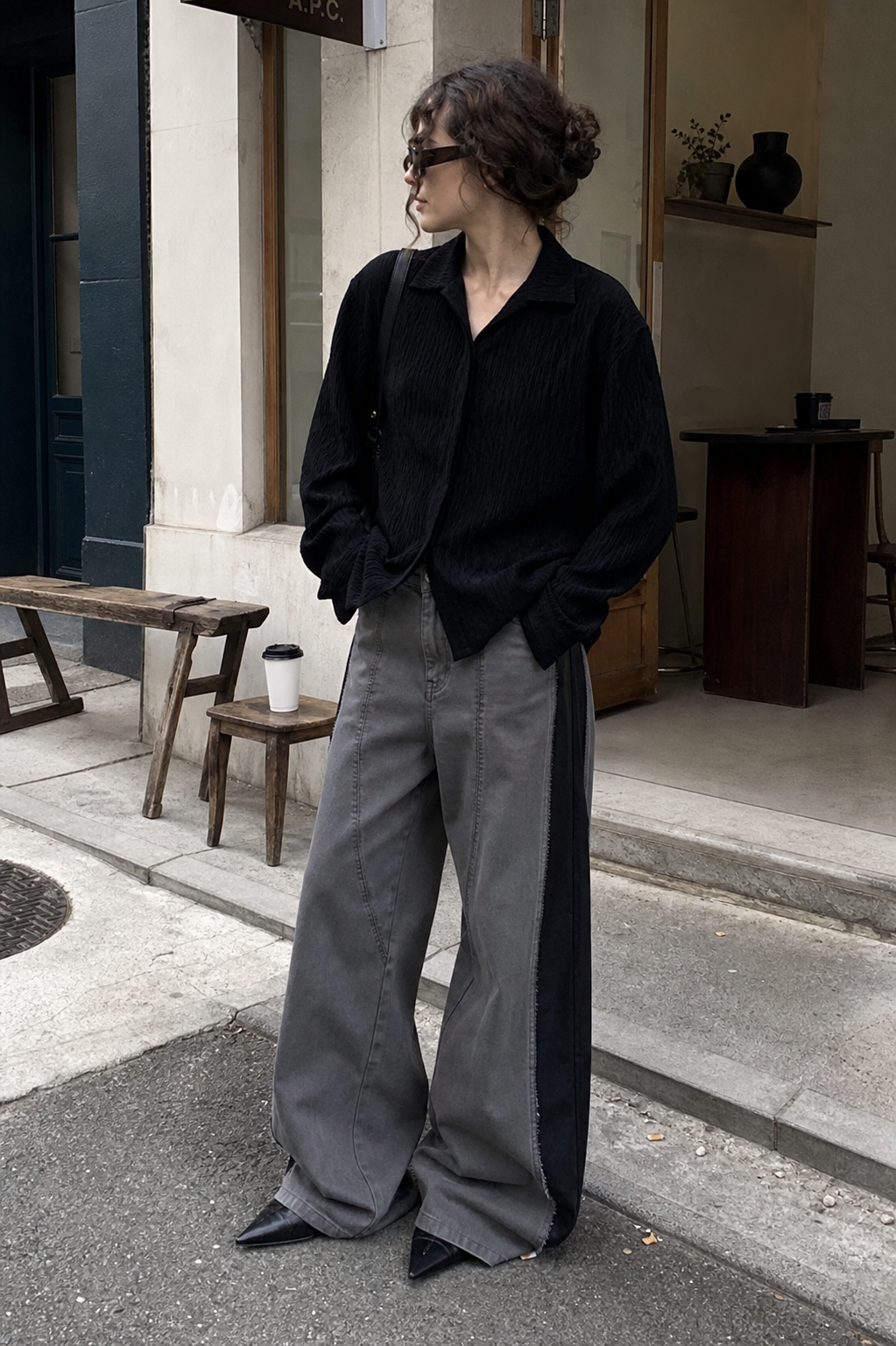 Artisan Stitch Detail Wide-Leg Pants showcase 1