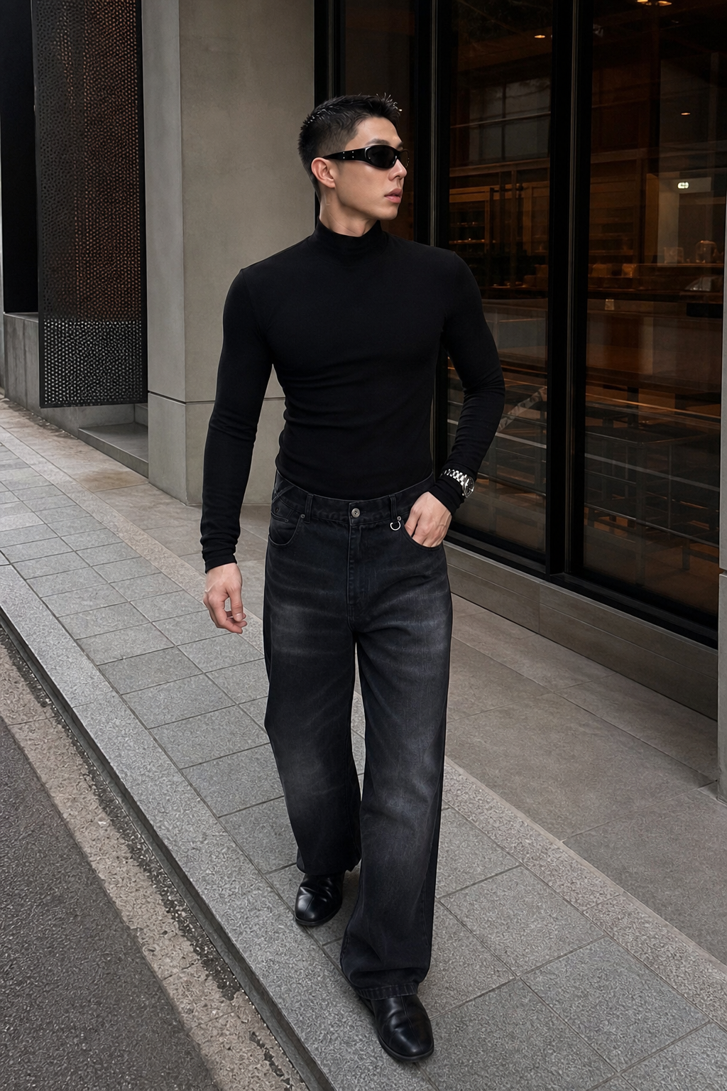 Black Mock Neck Long Sleeve Fitted Top showcase 1