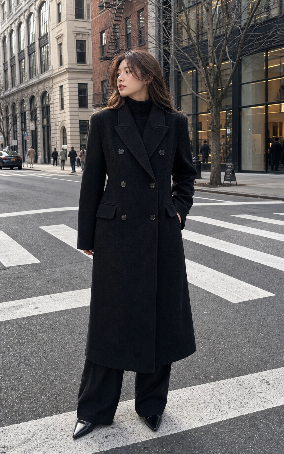 Double-Breasted Wool Long Coat - Slim Waist Tailored Winter Outerwear showcase 1