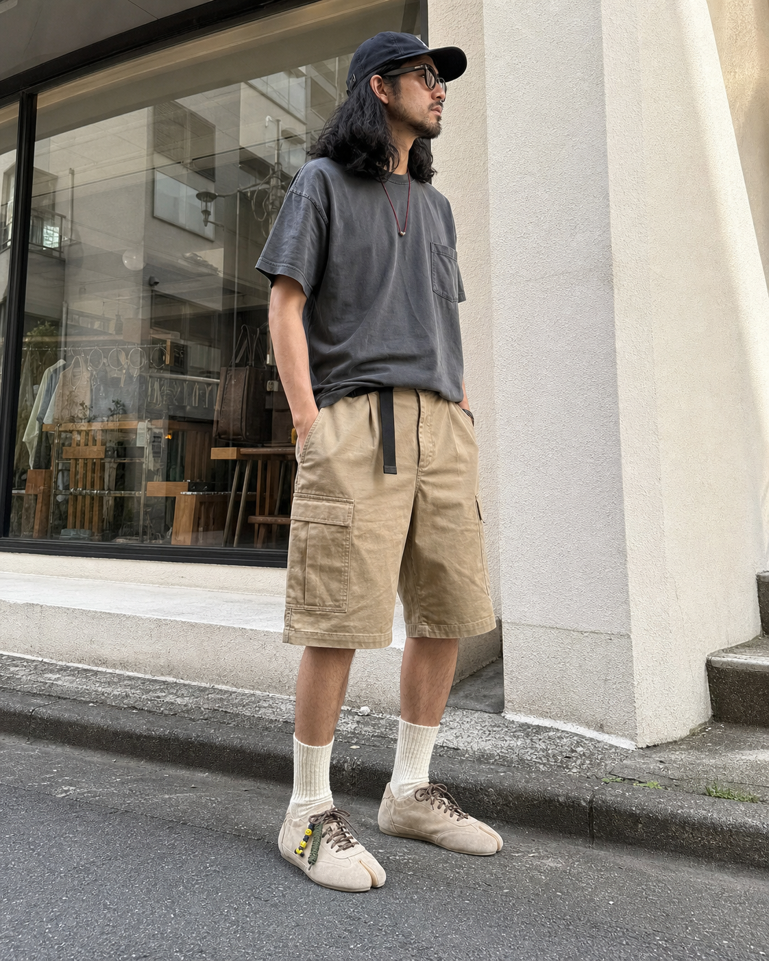 Khaki Suede Thin-Sole Tabi Sneakers showcase 1