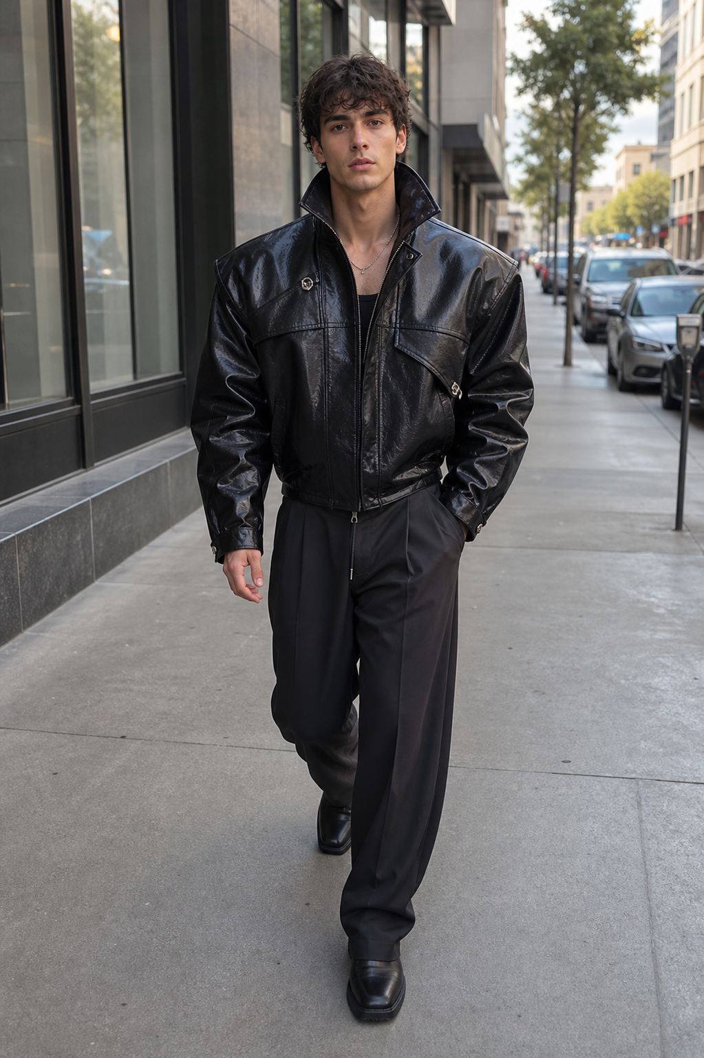 Shoulder Pad Vegan Leather Jacket showcase 1