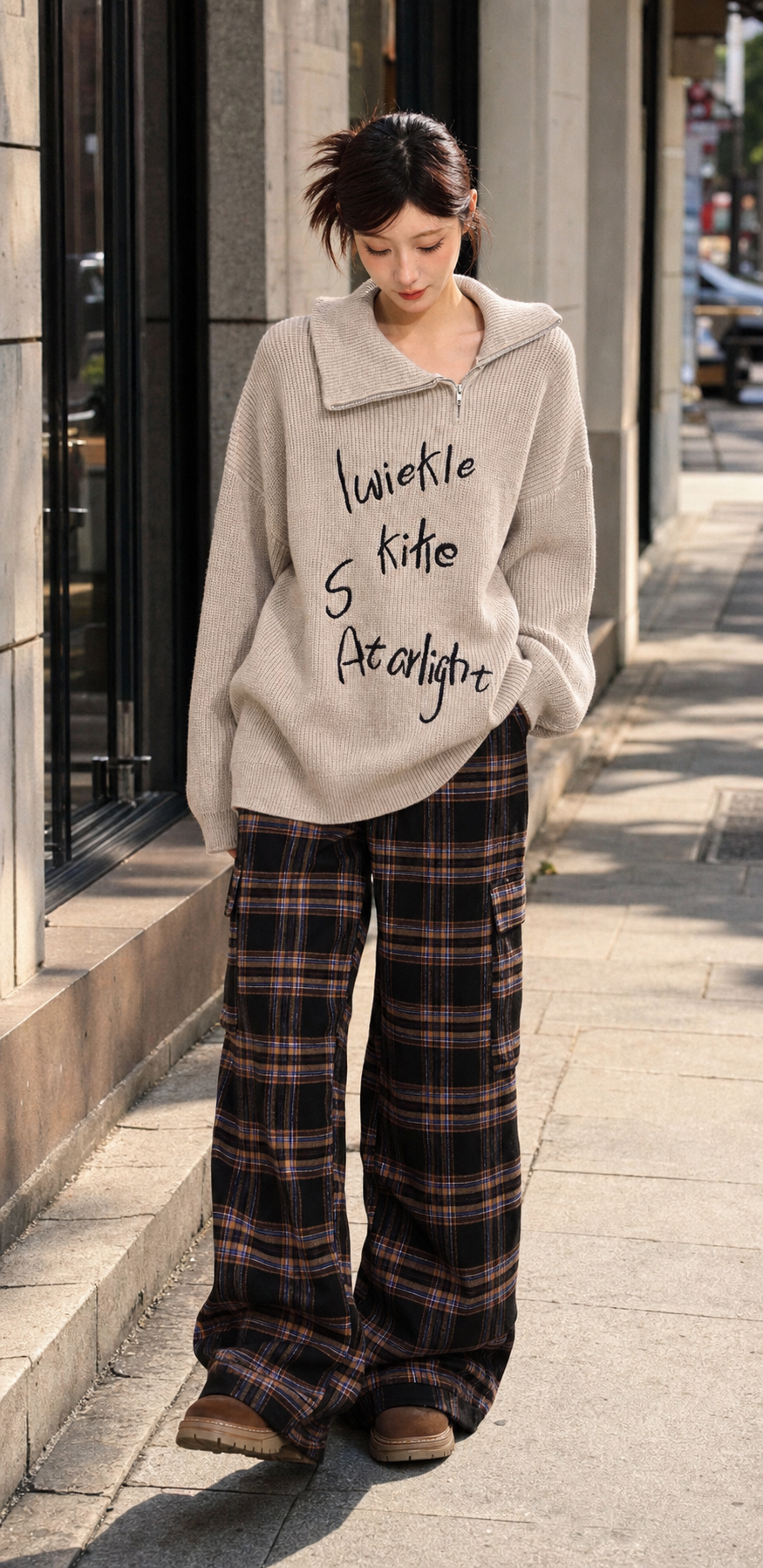 Retro turndown collar half-zip sweater showcase 1