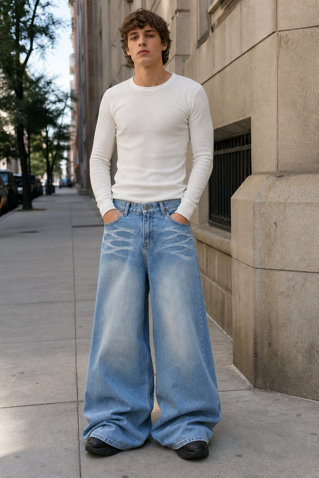 Oversized Vintage Wash Wide-Leg Jeans showcase 1